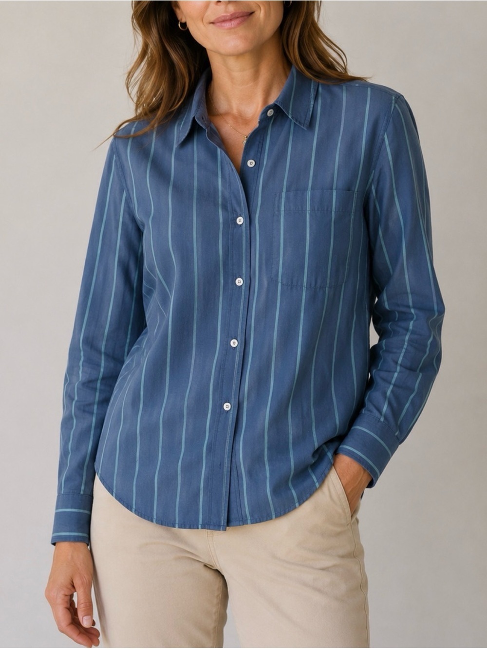 STIO M Blue pinstripe woman cotton long sleeve top casual minimalist outdoor